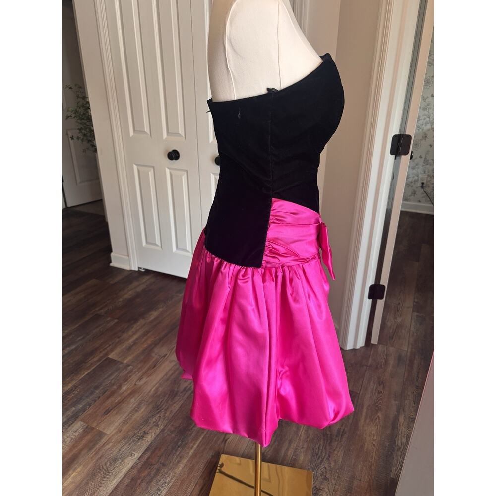 Vtg Scarlett Nite Prom Dress Pink Black Velvet Short Bubble Strapless Bow 7/8 - Picture 4 of 12